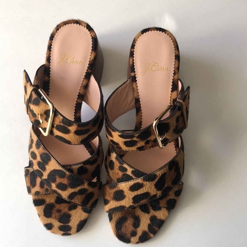 J.Crew Women's Rich Mahogany Haircalf Penny Mid Block Heel Slide Sandal Size 6